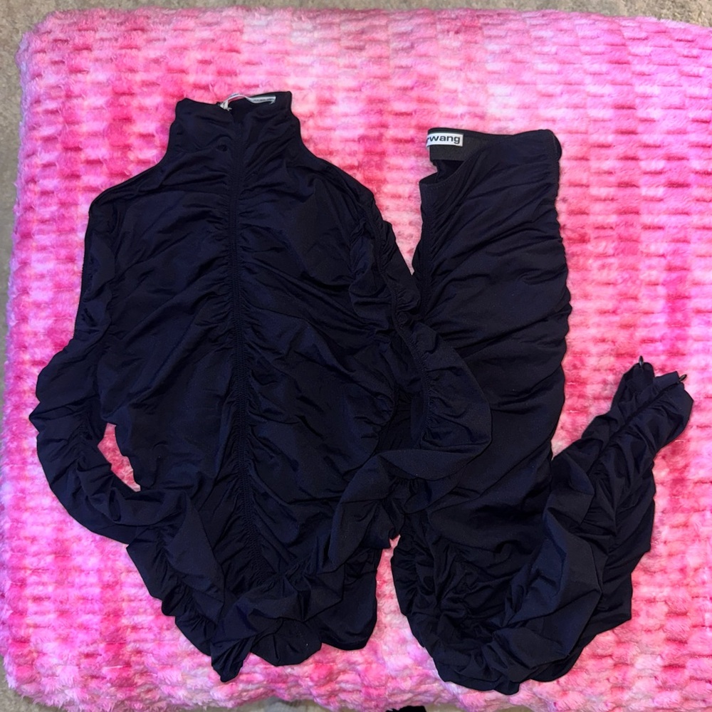 Alexander Wang Black Ruched Top and Pant Set
